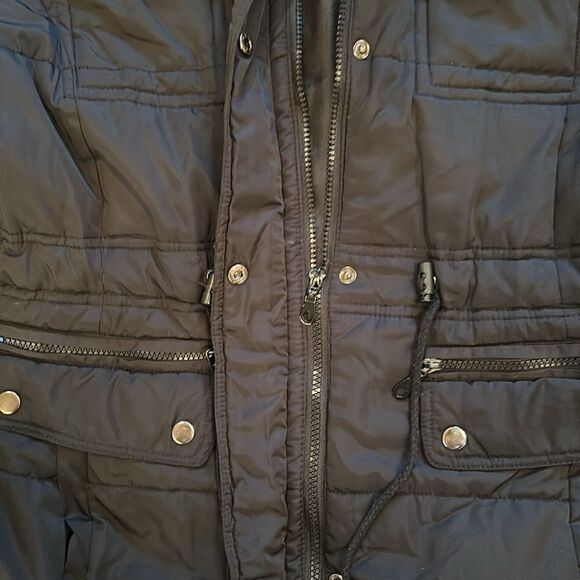 Black Quilted Coat Insulated Winter Trench Puffer Womens Large - Picture 6 of 15